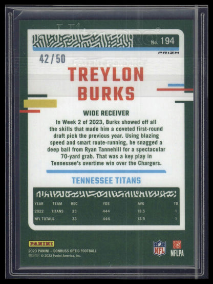 2023 Donruss Optic #194 Treylon Burks Purple #/50