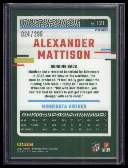 2023 Donruss Optic #121 Alexander Mattison Aqua #/299