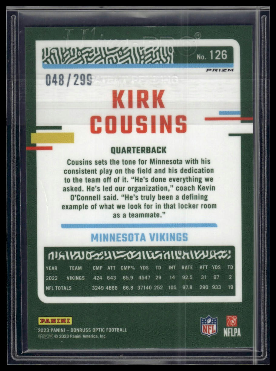 2023 Donruss Optic #126 Kirk Cousins Aqua #/299