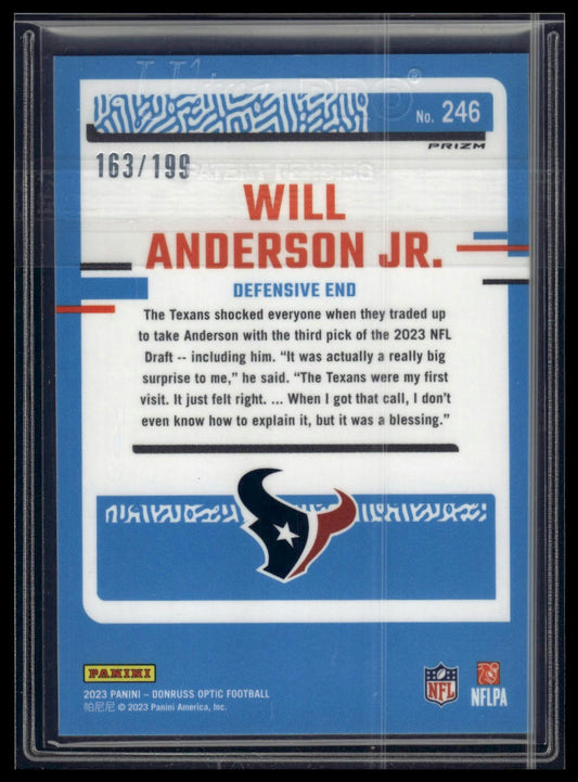 2023 Donruss Optic #246 Will Anderson Jr. Blue #/199