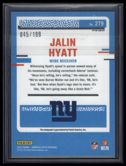 2023 Donruss Optic #279 Jalin Hyatt Rated Rookies RPS Autographs #/199