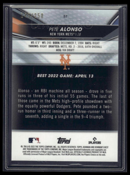 2022 Bowman's Best #57 Pete Alonso Purple Refractor #/250