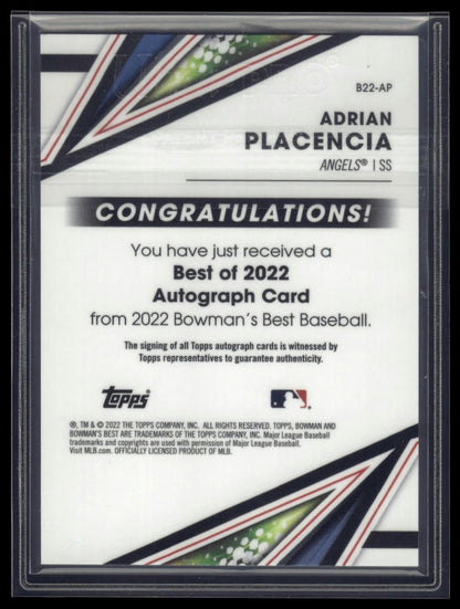 2022 Bowman's Best #B22-AP Adrian Placencia Autographs Blue Refractor #/150