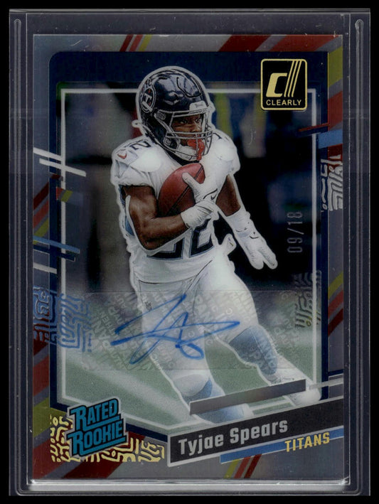 2023 Clearly Donruss #88 Tyjae Spears Rated Rookie Auto Vintage Stripes /18