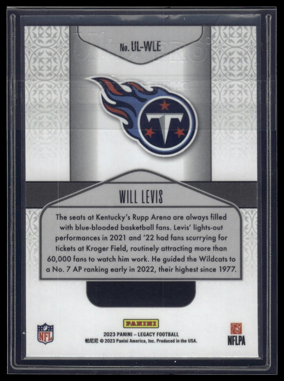 2023 Panini Legacy #UL-WLE Will Levis Under the Lights Black and White
