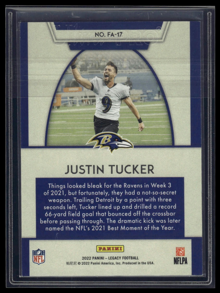 2022 Panini Legacy #FA-17 Justin Tucker For the Ages Blue #/50