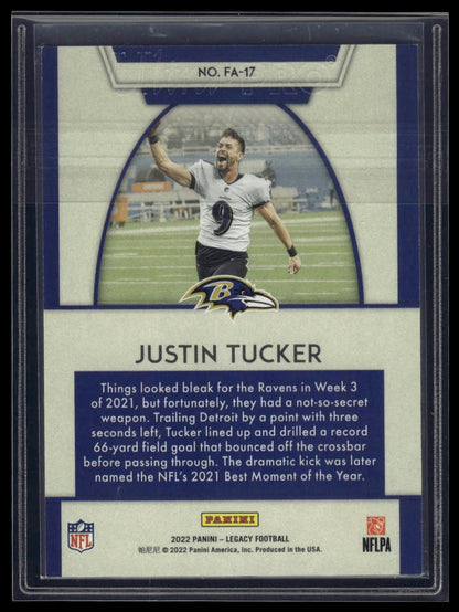 2022 Panini Legacy #FA-17 Justin Tucker For the Ages Blue #/50