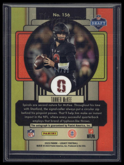 2023 Panini Legacy #156 Tanner McKee Rookies Premium Penmanship Ruby #/50