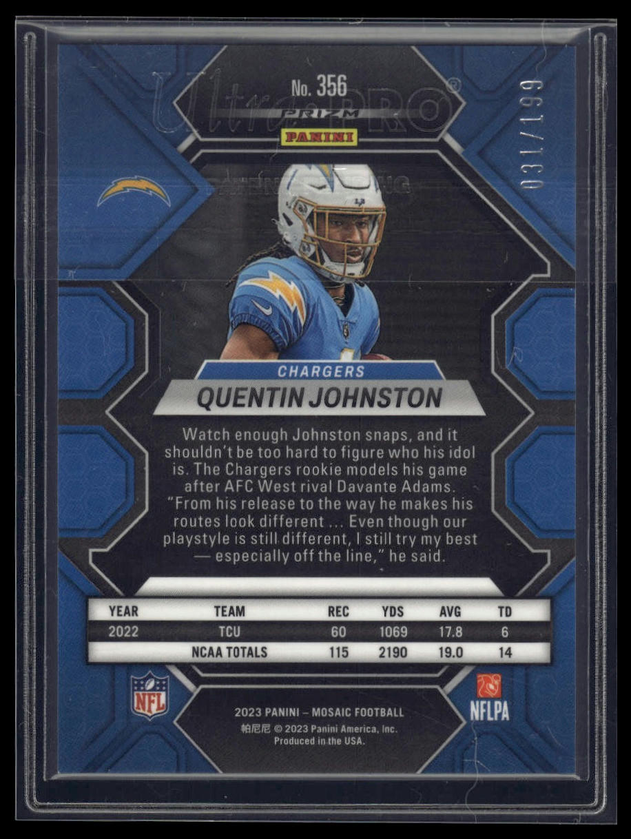 2023 Panini Mosaic #356 Quentin Johnston Orange Mosaic #/199