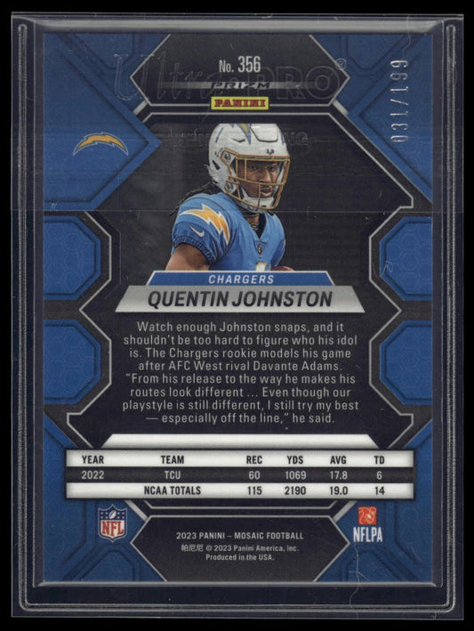 2023 Panini Mosaic #356 Quentin Johnston Orange Mosaic #/199