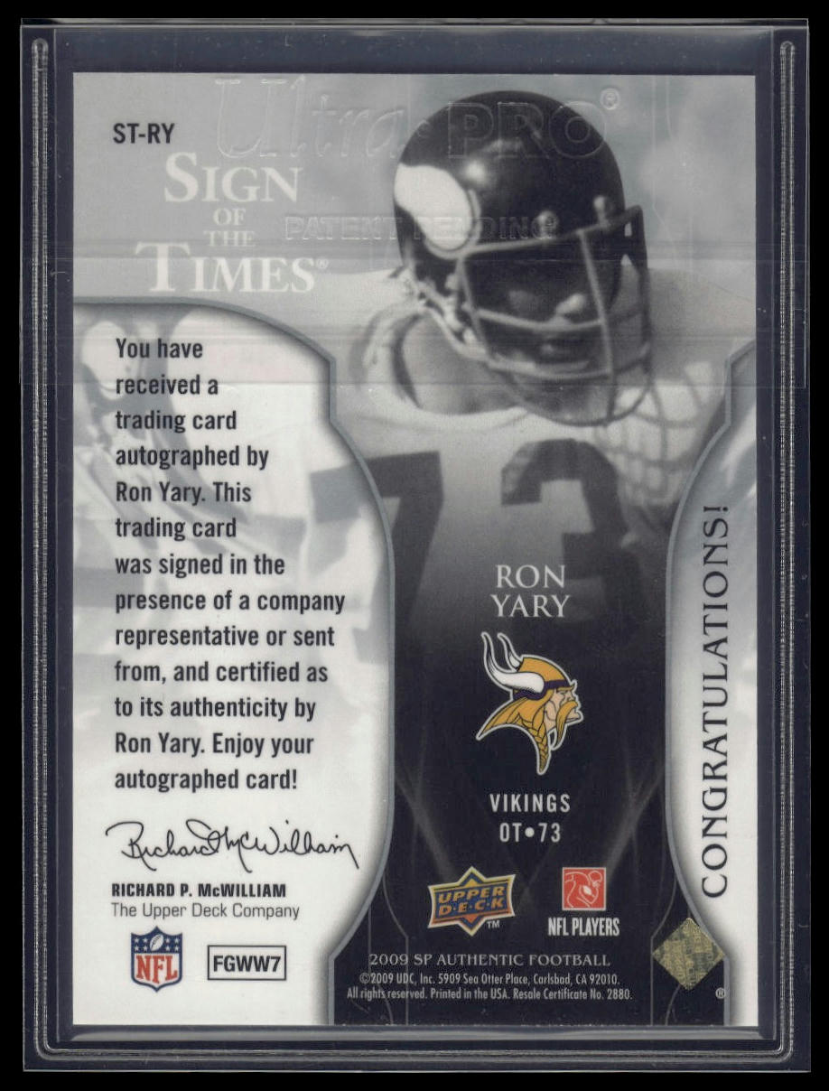 2009 SP Authentic #ST-RY Ron Yary Sign of the Times Autographs