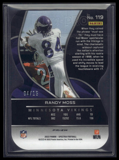 2022 Panini Spectra #119 Randy Moss Neon Orange Die Cut #/15