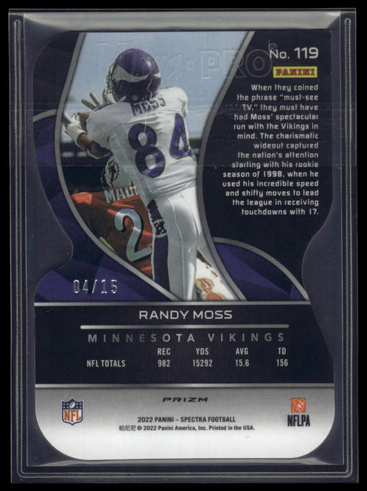 2022 Panini Spectra #119 Randy Moss Neon Orange Die Cut #/15