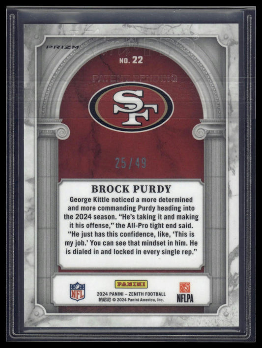 2024 Panini Zenith #22 Brock Purdy Z Marquee Red #/49