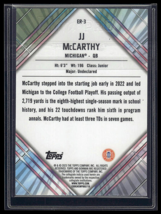 2023 Bowman University Chrome #ER-3 JJ McCarthy Unexpected Delights Early Risers