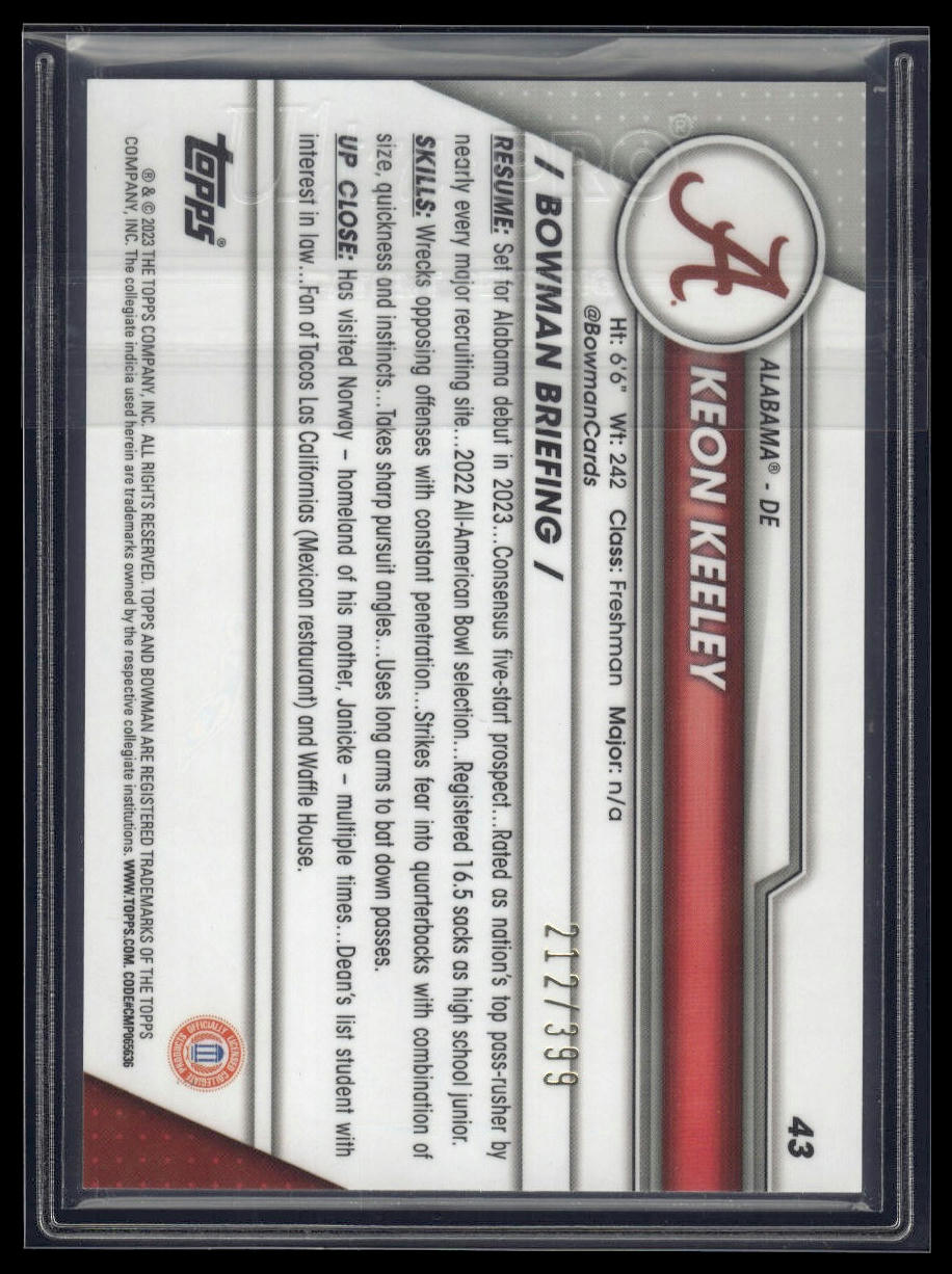 2023 Bowman University Chrome #43 Keon Keeley Purple Refractor #/399