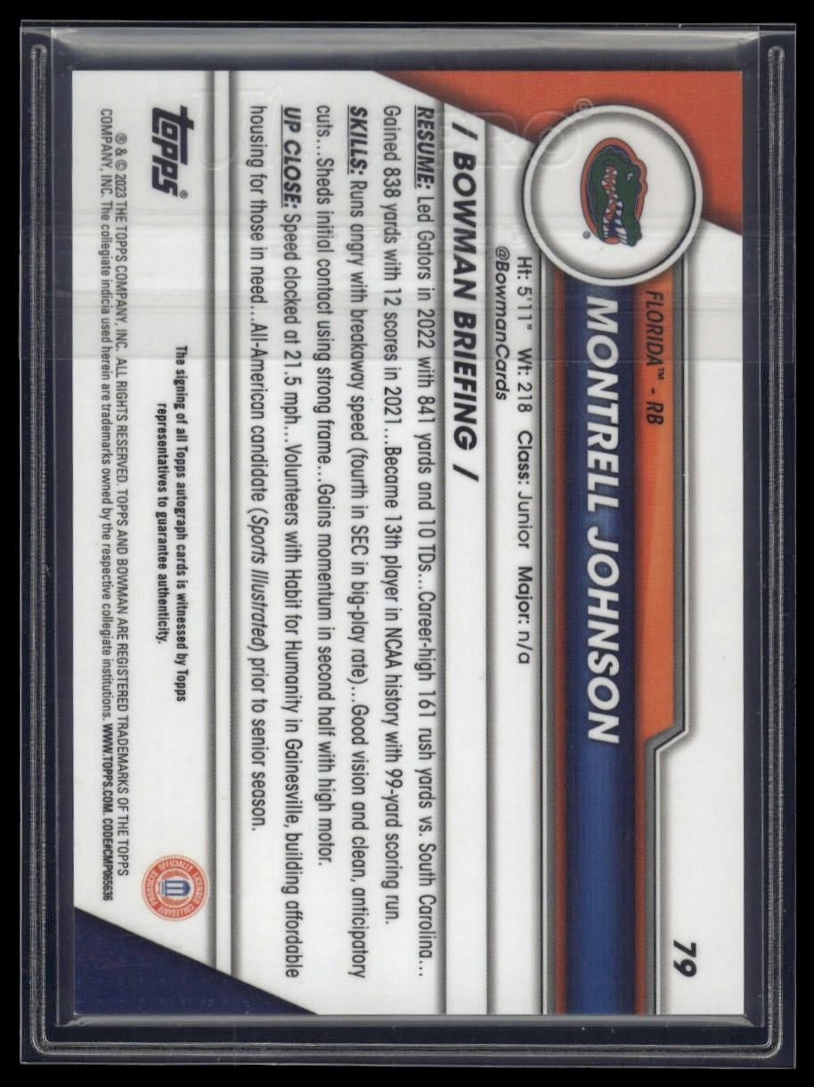 2023 Bowman University Chrome #79 Montrell Johnson Chrome Prospect Autographs