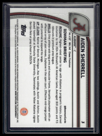 2024-25 Bowman University Chrome #3 Aiden Sherrell Blue Reptilian /150