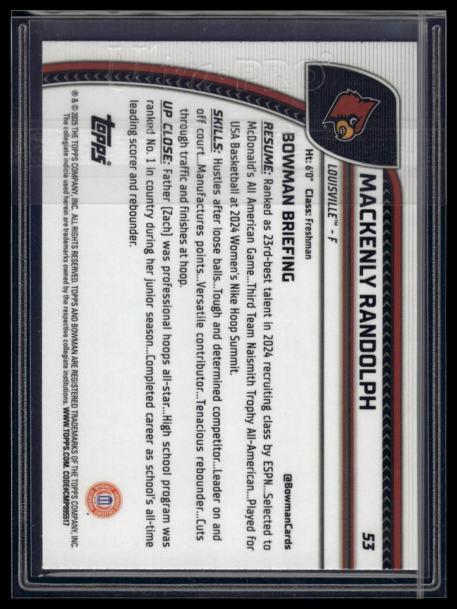 2024-25 Bowman University Chrome #53 Mackenly Randolph Blue Reptilian /150