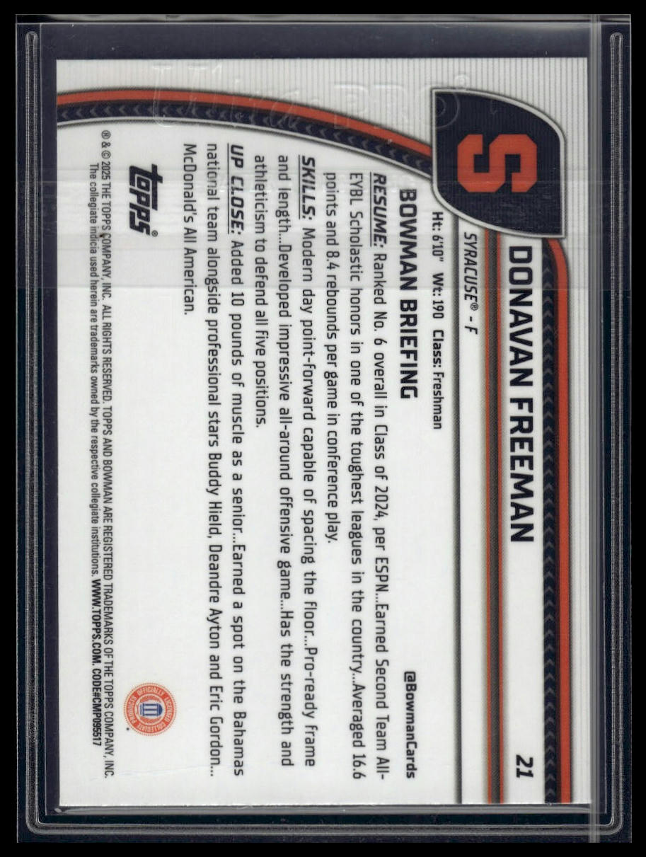 2024-25 Bowman University Chrome #21 Donavan Freeman Green Refractor #/99