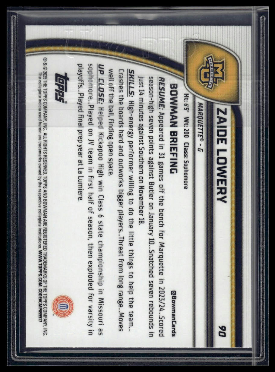 2024-25 Bowman University Chrome #90 Zaide Lowery Green Reptilian Refractor #/75