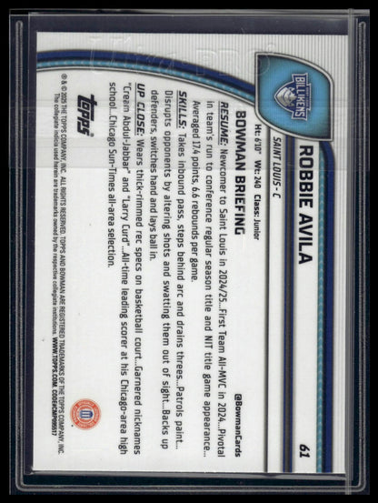 2024-25 Bowman University Chrome #61 Robbie Avila Green Refractor #/99