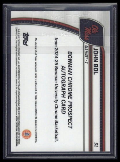2024-25 Bowman University Chrome #31 John Bol Prospects Autographs