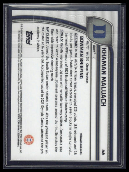 2024-25 Bowman University Chrome #46 Khaman Maluach Purple Refractor #/399