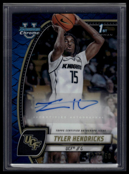 2024-25 Bowman University Chrome #68 Tyler Hendricks Auto Blue Reptilian /150