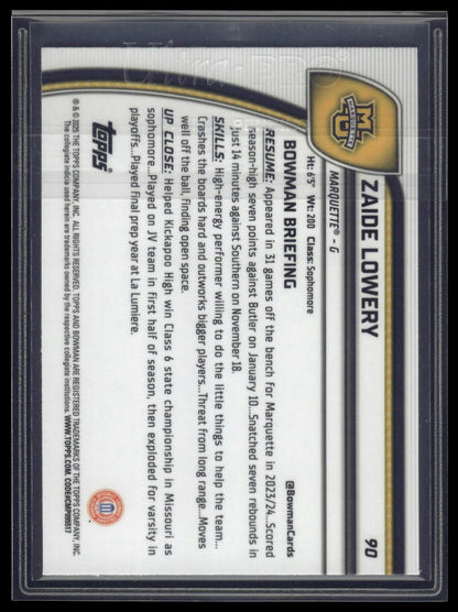 2024-25 Bowman University Chrome #90 Zaide Lowery Purple Refractor #/399