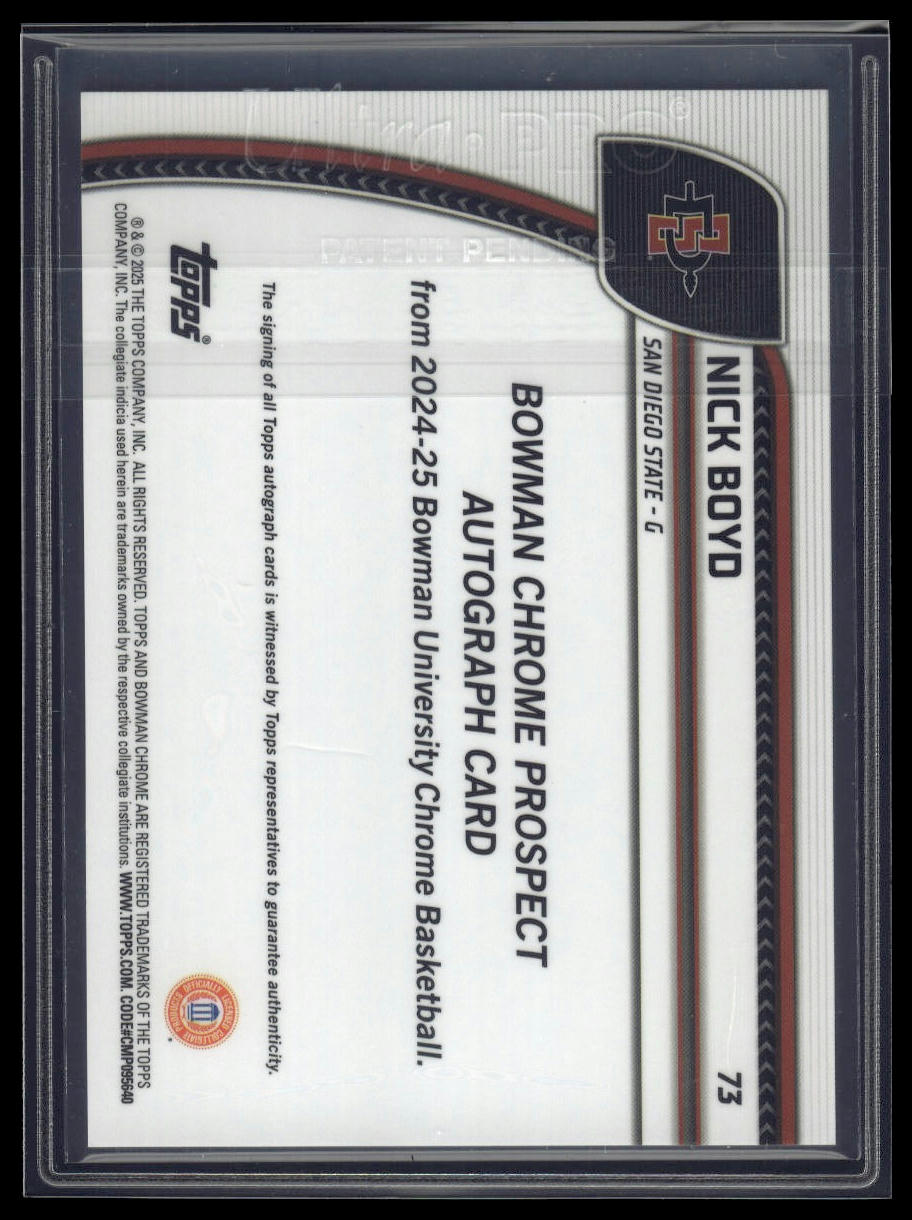 2024-25 Bowman University Chrome #73 Nicholas Boyd Prospects Autographs