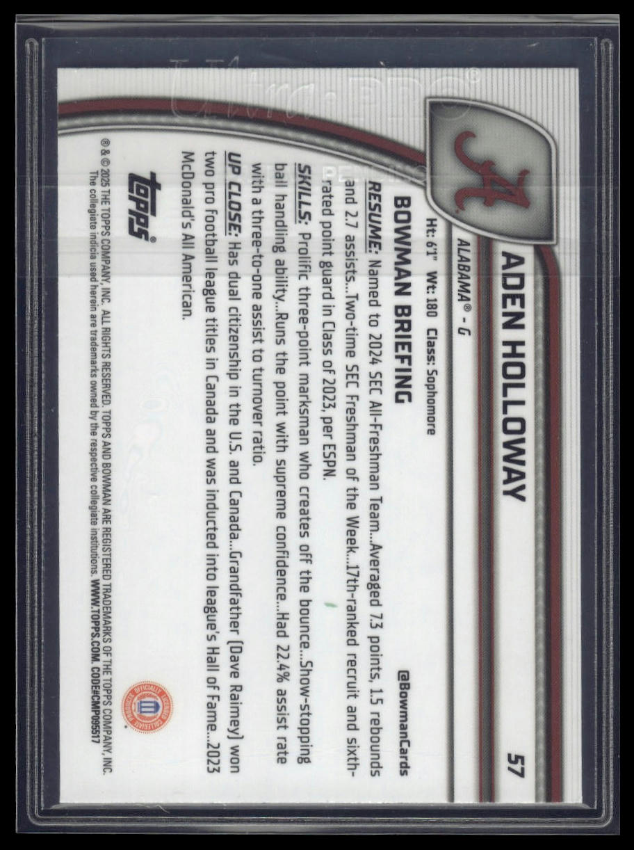2024-25 Bowman University Chrome #57 Aden Holloway Purple Refractor #/399