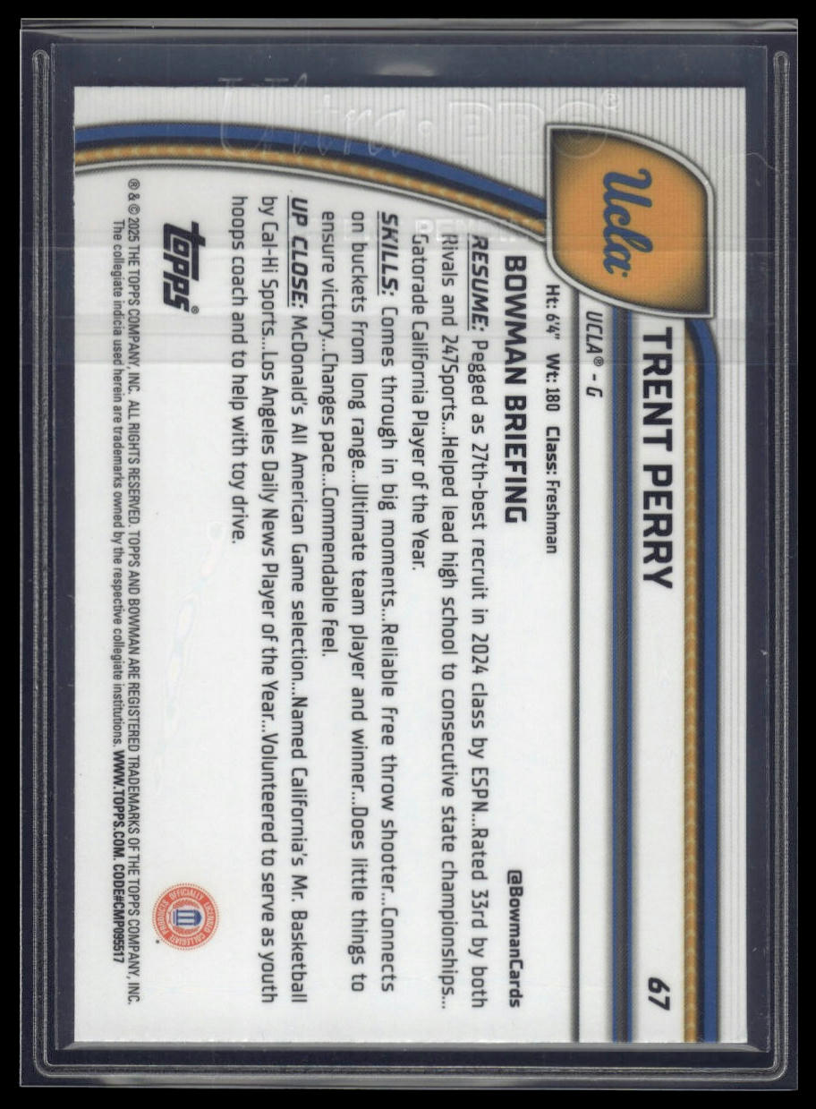 2024-25 Bowman University Chrome #67 Trent Perry Aqua Wave Refractor #/299