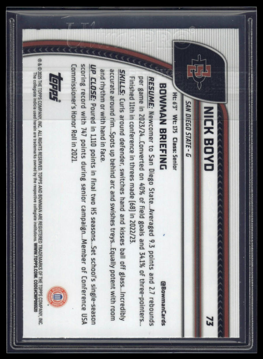 2024-25 Bowman University Chrome #73 Nicholas Boyd Team Logo