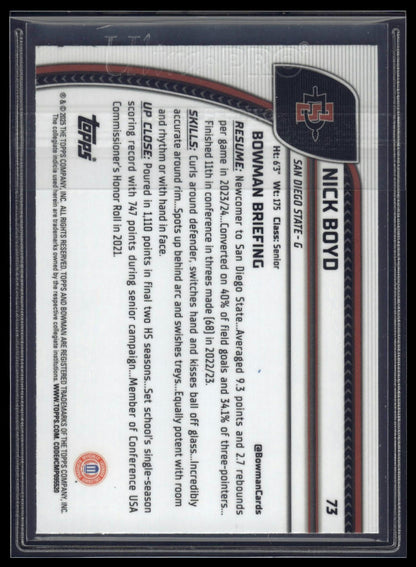 2024-25 Bowman University Chrome #73 Nicholas Boyd Team Logo