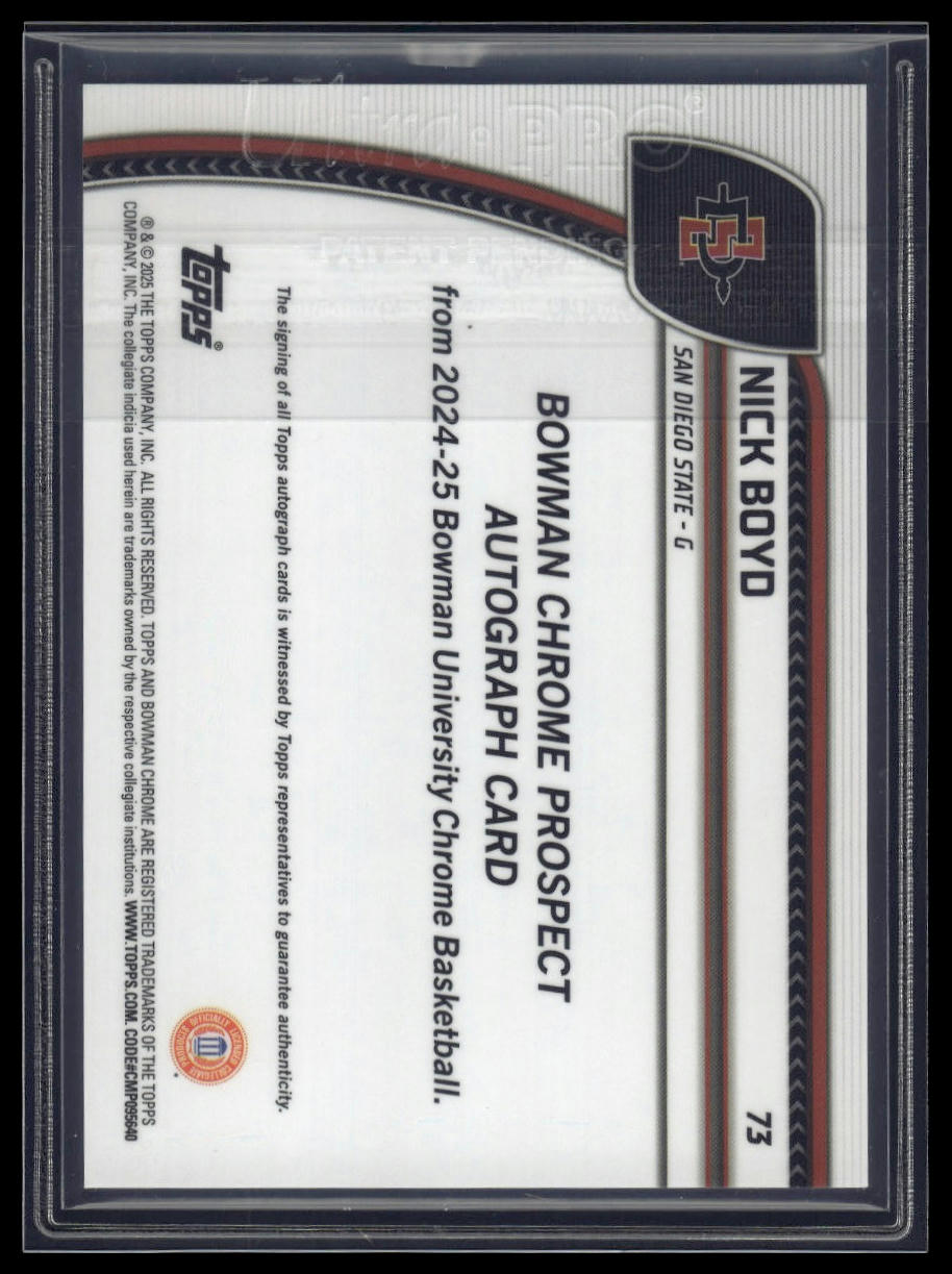 2024-25 Bowman University Chrome #73 Nicholas Boyd Prospects Auto Green Shimmer