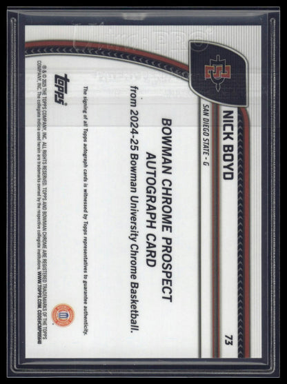 2024-25 Bowman University Chrome #73 Nicholas Boyd Prospects Auto Green Shimmer