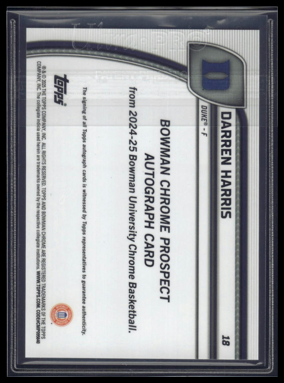 2024-25 Bowman University Chrome #18 Darren Harris Auto Stealth Refractor