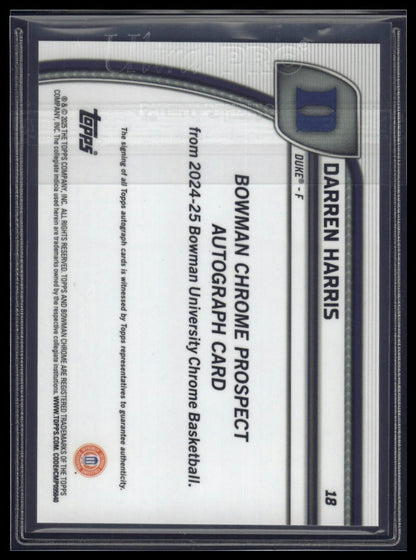 2024-25 Bowman University Chrome #18 Darren Harris Auto Stealth Refractor
