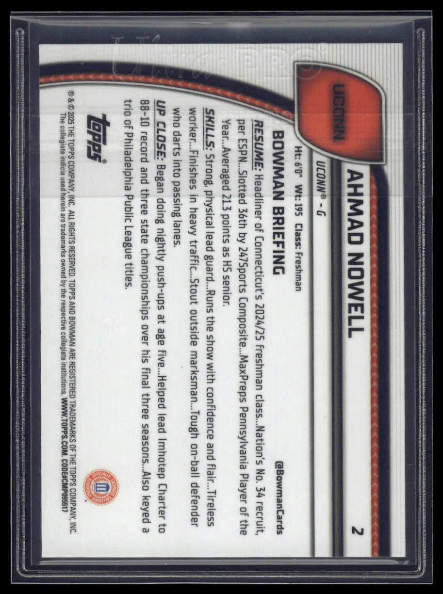 2024-25 Bowman University Chrome #2 Ahmad Nowell Black and White Stealth /48