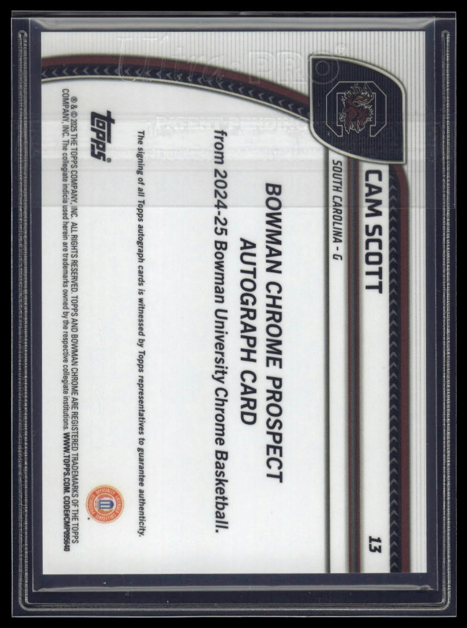 2024-25 Bowman University Chrome #13 Cam Scott Green Shimmer Refractor
