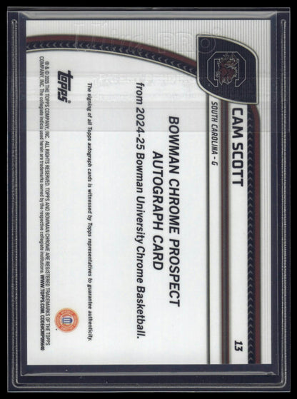 2024-25 Bowman University Chrome #13 Cam Scott Green Shimmer Refractor