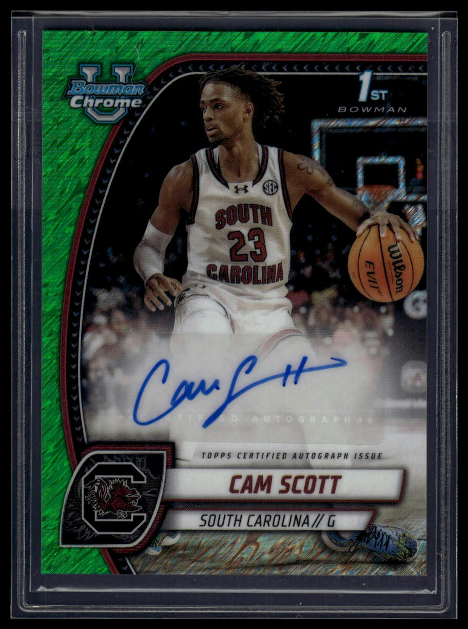 2024-25 Bowman University Chrome #13 Cam Scott Green Shimmer Refractor