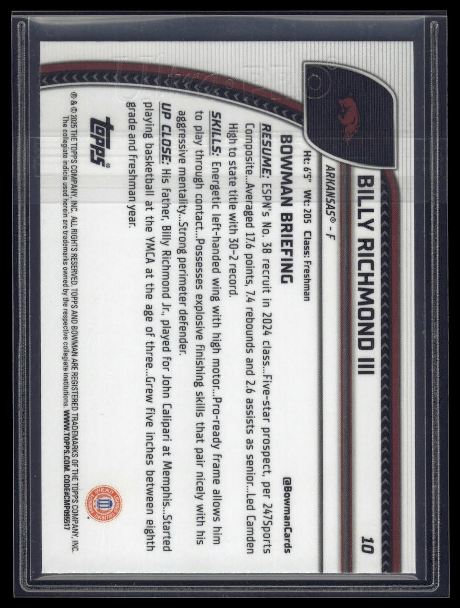 2024-25 Bowman University Chrome #10 Billy Richmond III Purple Refractor #/399