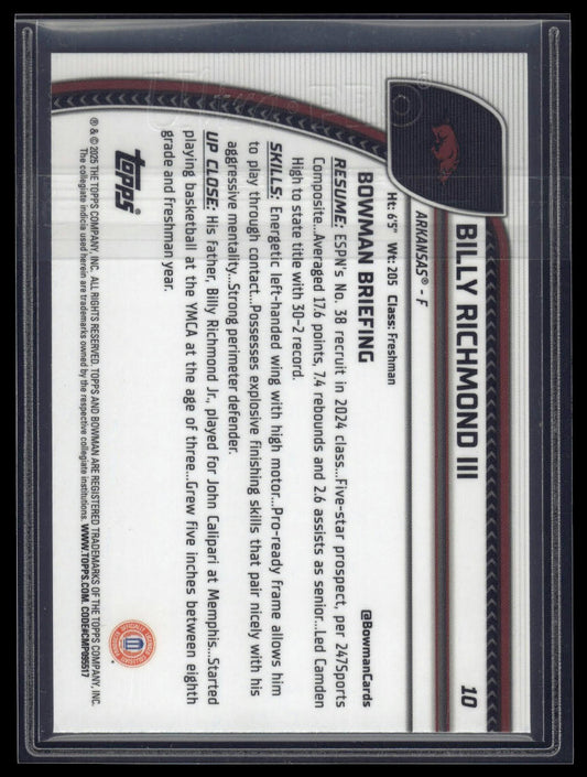 2024-25 Bowman University Chrome #10 Billy Richmond III Purple Refractor #/399