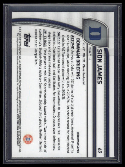 2024-25 Bowman University Chrome #63 Sion James Green Shimmer Refractor
