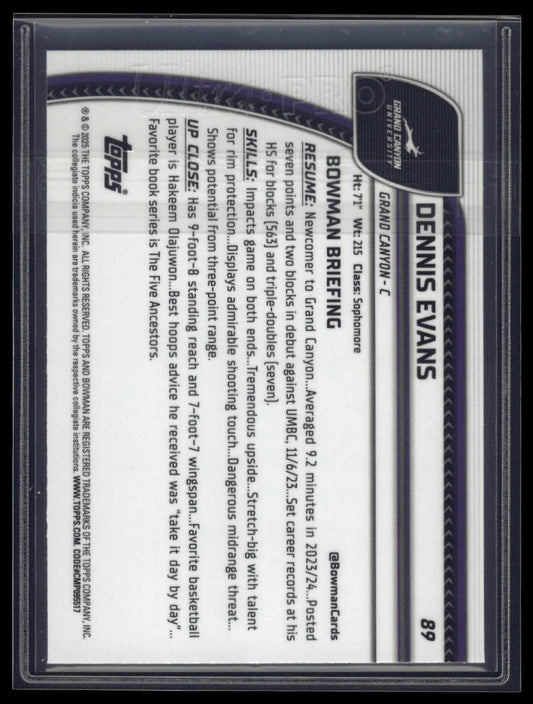 2024-25 Bowman University Chrome #89 Dennis Evans Blue Refractor #/199