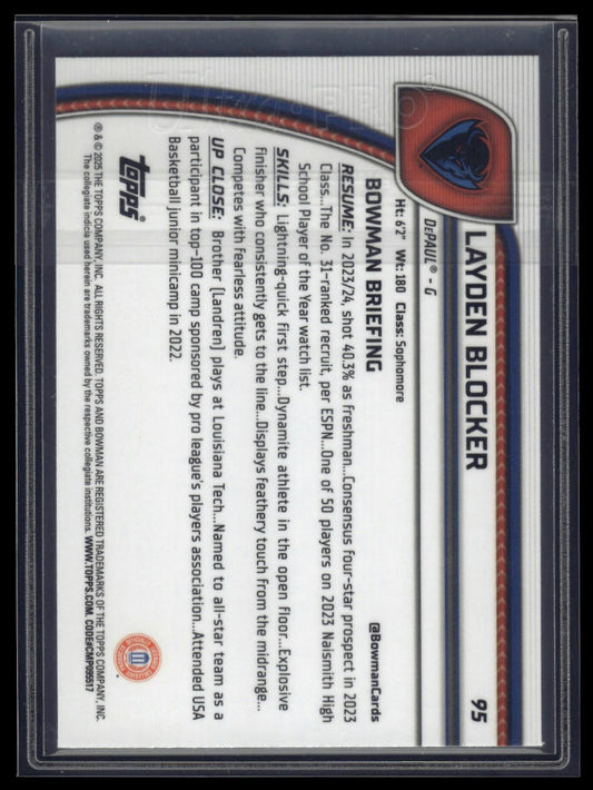 2024-25 Bowman University Chrome #95 Layden Blocker Blue Refractor #/199
