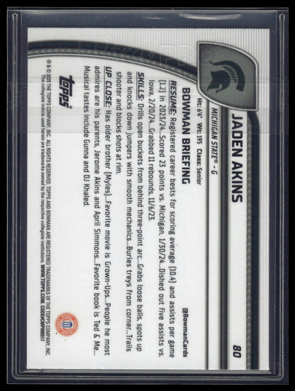 2024-25 Bowman University Chrome #80 Jaden Akins Blue Reptilian Refractor #/150