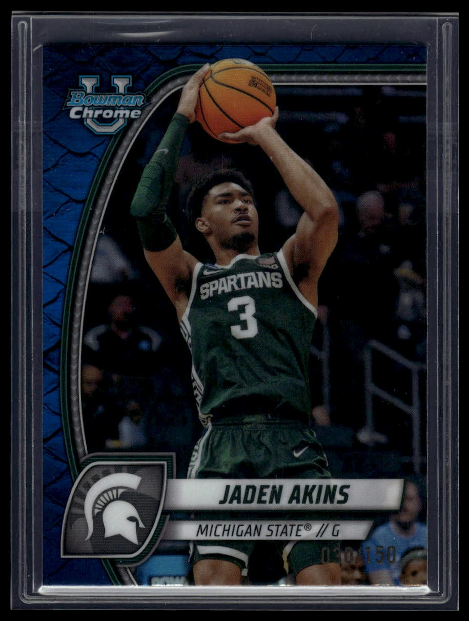 2024-25 Bowman University Chrome #80 Jaden Akins Blue Reptilian Refractor #/150